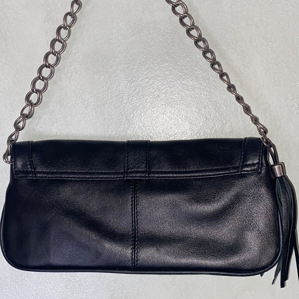 Express Black Genuine Leather Chain Tassel Shoulder Purse - Picture 5 of 15
